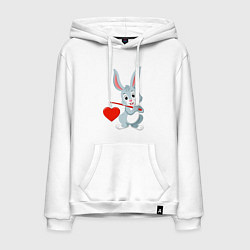 Толстовка-худи хлопковая мужская Влюблённый кролик, цвет: белый