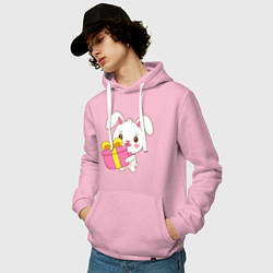 Толстовка-худи хлопковая мужская Кролик с подарком, цвет: светло-розовый — фото 2