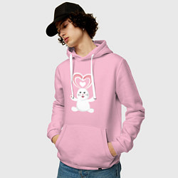 Толстовка-худи хлопковая мужская Влюблённый кролик, цвет: светло-розовый — фото 2