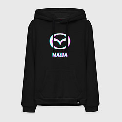 Толстовка-худи хлопковая мужская Значок Mazda в стиле glitch, цвет: черный