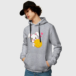 Толстовка-худи хлопковая мужская Кролик с вкусняшкой, цвет: меланж — фото 2