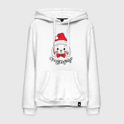 Толстовка-худи хлопковая мужская Merry Christmas, cute rabbit in Santa hat, цвет: белый