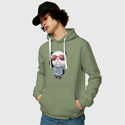 Толстовка-худи хлопковая мужская Прикольный пандёныш в темных очках и наушниках, цвет: авокадо — фото 2