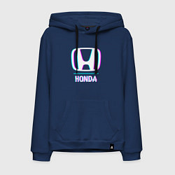 Толстовка-худи хлопковая мужская Значок Honda в стиле glitch, цвет: тёмно-синий