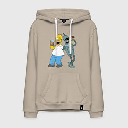 Толстовка-худи хлопковая мужская Drunk Homer and Bender, цвет: миндальный