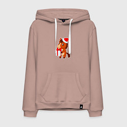 Мужская толстовка-худи Мультяшная лошадка в шапке Санты