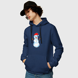 Толстовка-худи хлопковая мужская Мультяшный новогодний снеговик, цвет: тёмно-синий — фото 2