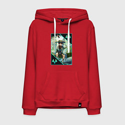 Толстовка-худи хлопковая мужская Скарамучча анемо странник, цвет: красный