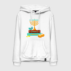 Толстовка-худи хлопковая мужская Happy Hanukkah, цвет: белый