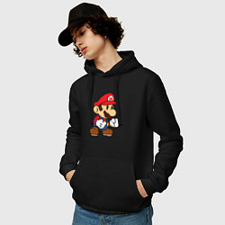 Толстовка-худи хлопковая мужская Классический Марио, цвет: черный — фото 2