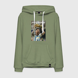 Толстовка-худи хлопковая мужская Lionel Messi - world champion - Argentina, цвет: авокадо