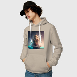 Толстовка-худи хлопковая мужская Путешествие во времени, цвет: миндальный — фото 2