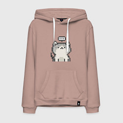 Толстовка-худи хлопковая мужская Pixel Cat V1, цвет: пыльно-розовый
