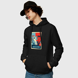Толстовка-худи хлопковая мужская Meow obey, цвет: черный — фото 2