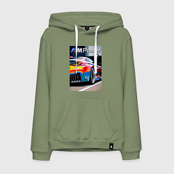 Толстовка-худи хлопковая мужская BMW M Power - motorsport, цвет: авокадо
