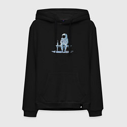 Толстовка-худи хлопковая мужская Астронавт на скамейке, цвет: черный