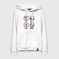 Толстовка-худи хлопковая мужская Eat - sleep - Portal - repeat, цвет: белый