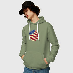 Толстовка-худи хлопковая мужская Flag USA, цвет: авокадо — фото 2