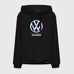 Толстовка-худи хлопковая мужская Значок Volkswagen в стиле glitch, цвет: черный