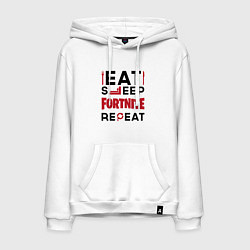 Толстовка-худи хлопковая мужская Надпись: eat sleep Fortnite repeat, цвет: белый