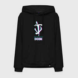 Толстовка-худи хлопковая мужская Doom в стиле glitch и баги графики, цвет: черный