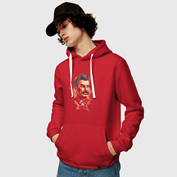 Толстовка-худи хлопковая мужская Граффити Сталин, цвет: красный — фото 2