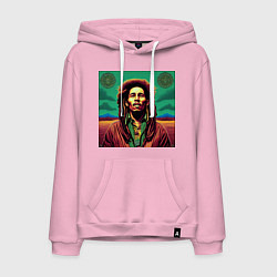 Толстовка-худи хлопковая мужская Digital Art Bob Marley in the field, цвет: светло-розовый