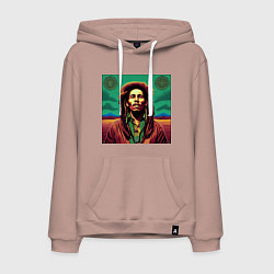 Толстовка-худи хлопковая мужская Digital Art Bob Marley in the field, цвет: пыльно-розовый