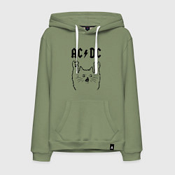 Толстовка-худи хлопковая мужская AC DC - rock cat, цвет: авокадо
