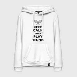 Толстовка-худи хлопковая мужская Keep Calm & Play tennis, цвет: белый