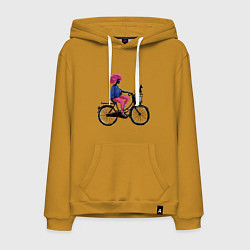 Толстовка-худи хлопковая мужская Девушка с собачкой на велосипеде, цвет: горчичный