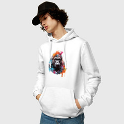 Толстовка-худи хлопковая мужская Граффити с гориллой, цвет: белый — фото 2