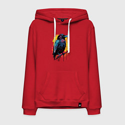 Толстовка-худи хлопковая мужская Яркий ворон - красочная птица, цвет: красный