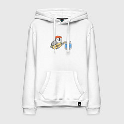 Толстовка-худи хлопковая мужская Воробей гитарист собирает донаты, цвет: белый