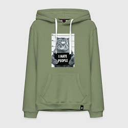 Толстовка-худи хлопковая мужская Кот преступник уголовник с табличкой, цвет: авокадо