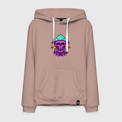 Толстовка-худи хлопковая мужская Mushroom skull, цвет: пыльно-розовый