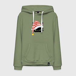 Мужская толстовка-худи Новогодний черный кот в новогоднем колпаке