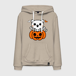 Мужская толстовка-худи Веселый кот-скелет в тыкве - Хэллоуин