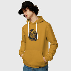 Толстовка-худи хлопковая мужская Рок винил, цвет: горчичный — фото 2