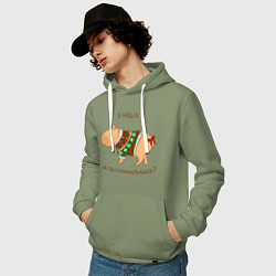 Толстовка-худи хлопковая мужская Капибара зимой в свитере, цвет: авокадо — фото 2
