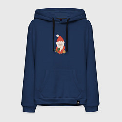 Толстовка-худи хлопковая мужская Дед Мороз с ёлкой и подарками, цвет: тёмно-синий