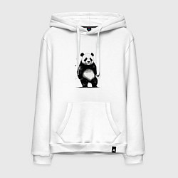 Толстовка-худи хлопковая мужская Панда стоит, цвет: белый