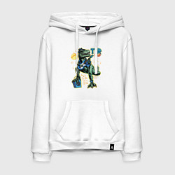 Мужская толстовка-худи Тираннозавр с гитарой в шляпе