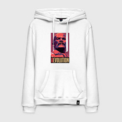 Толстовка-худи хлопковая мужская Lenin revolution, цвет: белый