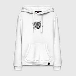 Толстовка-худи хлопковая мужская Мотор чертеж, цвет: белый