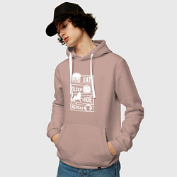 Толстовка-худи хлопковая мужская Еда сон верховая езда, цвет: пыльно-розовый — фото 2