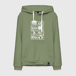 Толстовка-худи хлопковая мужская Еда сон пилон, цвет: авокадо