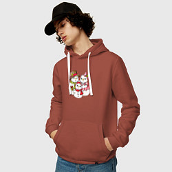 Толстовка-худи хлопковая мужская Снеговики семья, цвет: кирпичный — фото 2