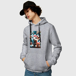 Толстовка-худи хлопковая мужская Оленёнок в свитере, цвет: меланж — фото 2