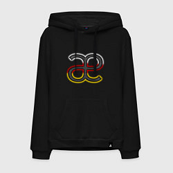 Толстовка-худи хлопковая мужская Буква осетинского алфавита с национальным триколор, цвет: черный